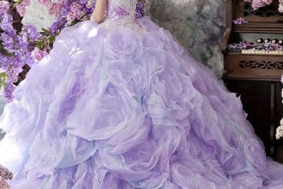 最漂亮的紫色婚纱图片
