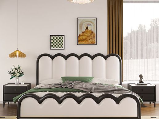 龙翔奶油悬浮双人床软包皮艺床框架北欧风现代简约真皮床架
