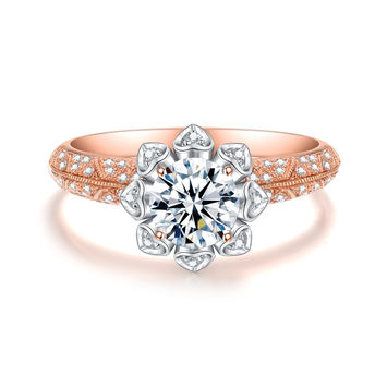 【新品50分】珂兰 玫瑰18K金分色结婚钻石戒指 皇室公主系列 星河