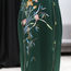 绿色叶片康乃馨花瓶纹重磅真丝旗袍