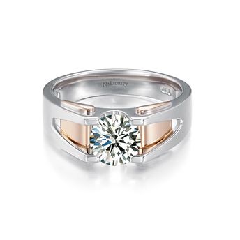 NS LUXURY“優雅紳士”系列18K金白+玫瑰金鑲一卡拼色戒托戒指