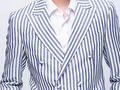 蓝白纹双排扣戗驳领西装
