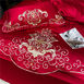2022SS新款【中国红】高定刺绣重工婚庆床品四件套六件套十件套