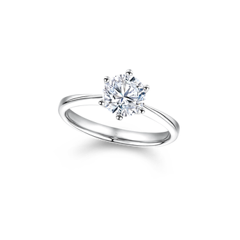 DiaPure 18K金(白色)經典六爪鑲嵌閃耀鑽石戒指