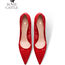 【玫瑰庄园】rosecastle婚宴鞋 红色蕾丝婚鞋女法式高跟新娘单鞋