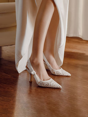 梦幻花园 rose castle 法式婚鞋女新娘鞋浮雕蕾丝一字带高跟凉鞋