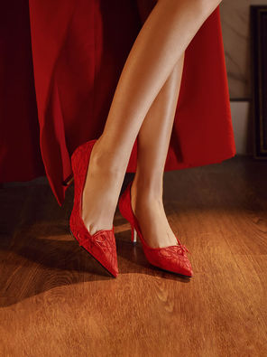 【欲望玫瑰】原创手工蕾丝性感高跟婚鞋法式高级感蝴蝶结新娘鞋