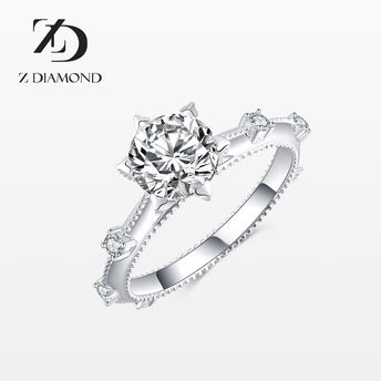 【培育】Z DIAMOND 18K金白钻石戒指 六爪雪花钻戒