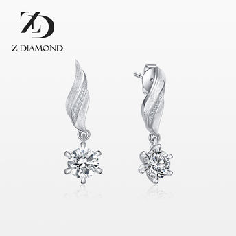 【培育】Z DIAMOND 18K金白钻石耳坠 六爪翅膀单排铺钻耳坠
