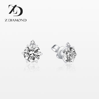 【培育】Z DIAMOND 18K金白钻石耳饰 极简六爪首饰耳钉