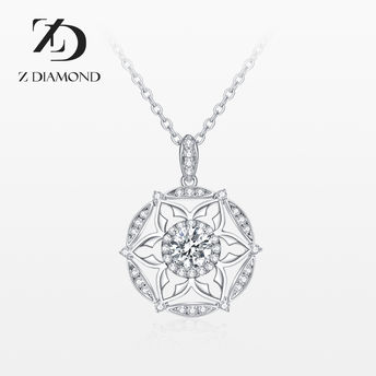 【培育】Z DIAMOND 18K金白钻石项链 四爪礼堂铺钻吊坠首饰