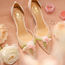 【巴黎玫瑰】法式手工婚鞋女主婚纱新娘鞋一字带花朵网纱高跟凉鞋