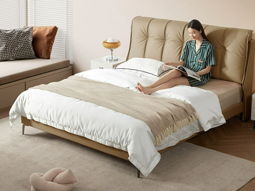 顾家家居纳帕皮钢琴键设计感真皮主卧大床双人床