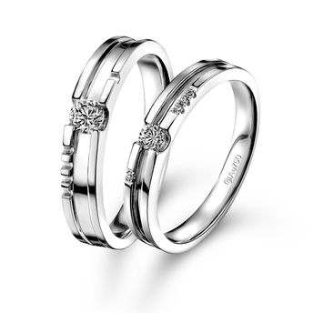 六福珠宝：婚嫁系列18K白金钻石结婚对戒
